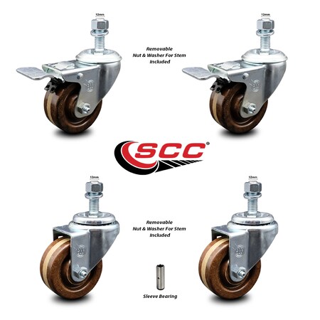 Service Caster 3 Inch High Temp Phenolic Swivel 12mm Stem Caster Total Lock Brake SCC, 2PK SCC-TSTTL20S314-PHSHT-M1215-2-S-2